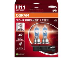 OSRAM Night Breaker Laser - H11 halogeen autolampen – tot 150% meer licht en 150m zicht - 64211NL-2HB - Duitse kwaliteit - set 2 lampen