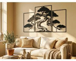 VAILLA levensboom wanddecoratie hout zwart goud 150x90 cm, 3D muurdecoratie voor woonkamer en kantoor