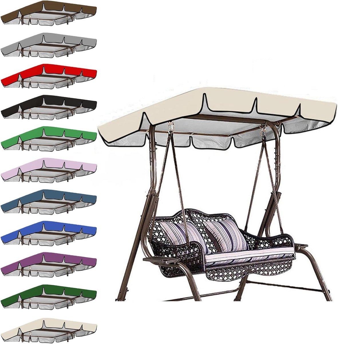 Sander Shop Tuinschommel luifel vervanging voor 2,3-zits tuinschommelstoel, hangmat hoes voor tuinmeubelen, genieten van het buitenleven met bescherming (190 x 132 x 15 cm,Beige)