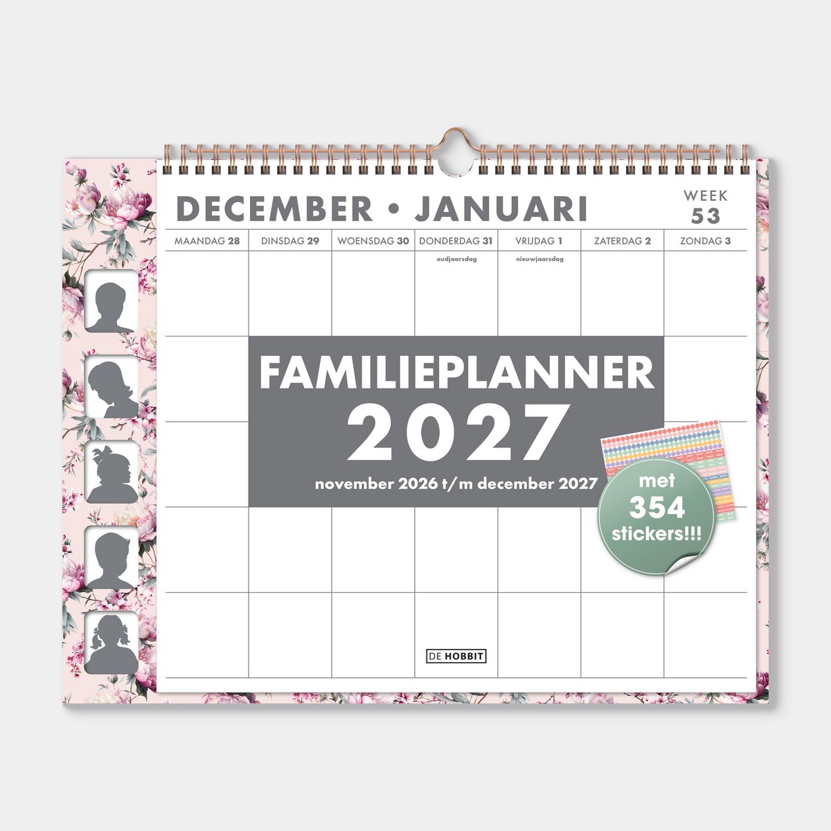 Hobbit - Familieplanner 2027 - (30 cm x 39 cm) - Familie kalender - 1 week op 1 pagina - 5 personen - Kersenbloesem