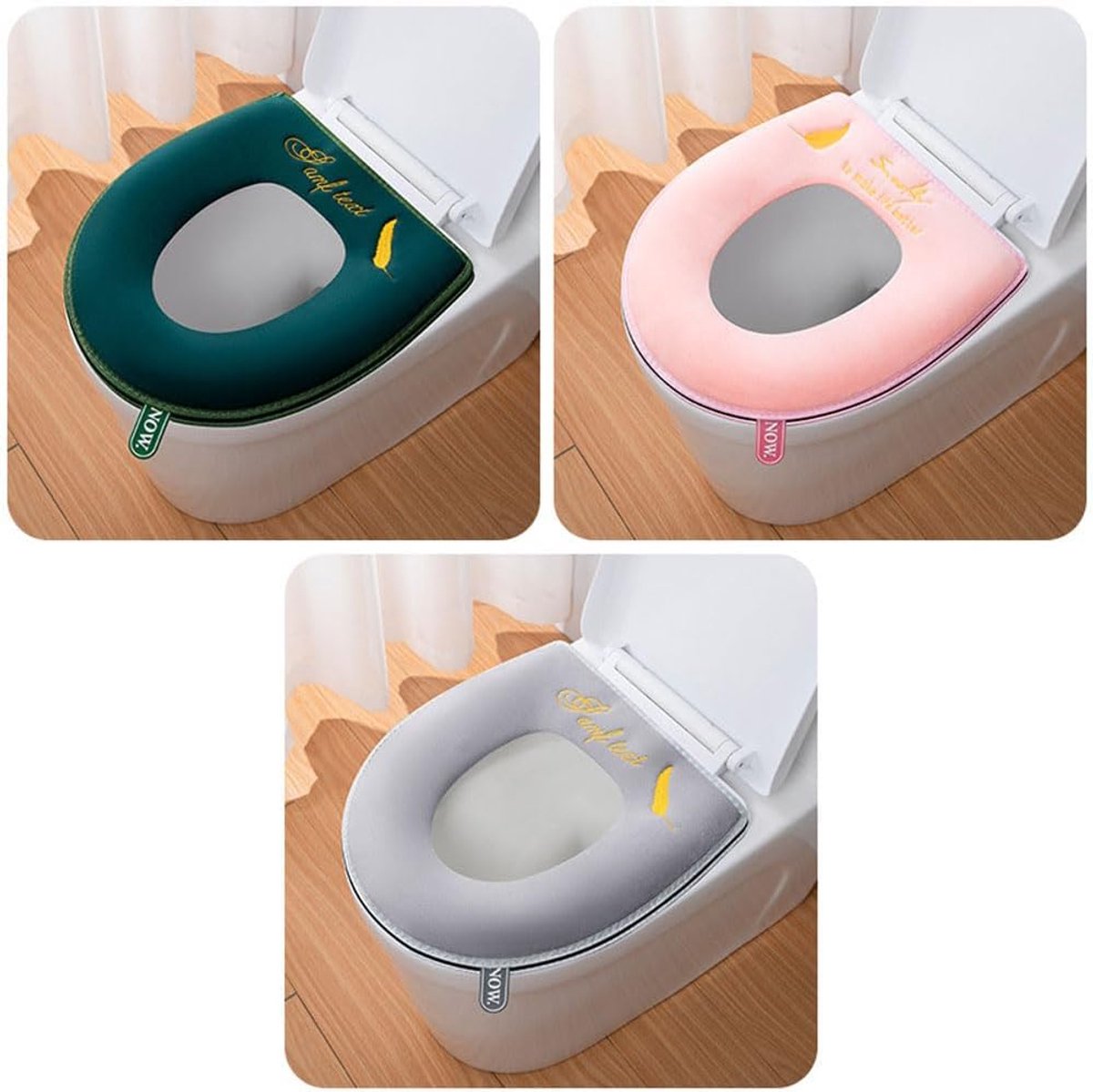 Toiletzitting Kussen - Zachte Topper - Comfort Verhoging - Wasbaar Herbruikbaar - 3 Stuks - Groen Roze Grijs