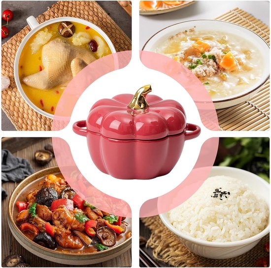 Pompoen Pan - Casserole Kom - Desserts Maken - Uniek Ontwerp - 450 ml Inhoud - Rood — afbeelding 5
