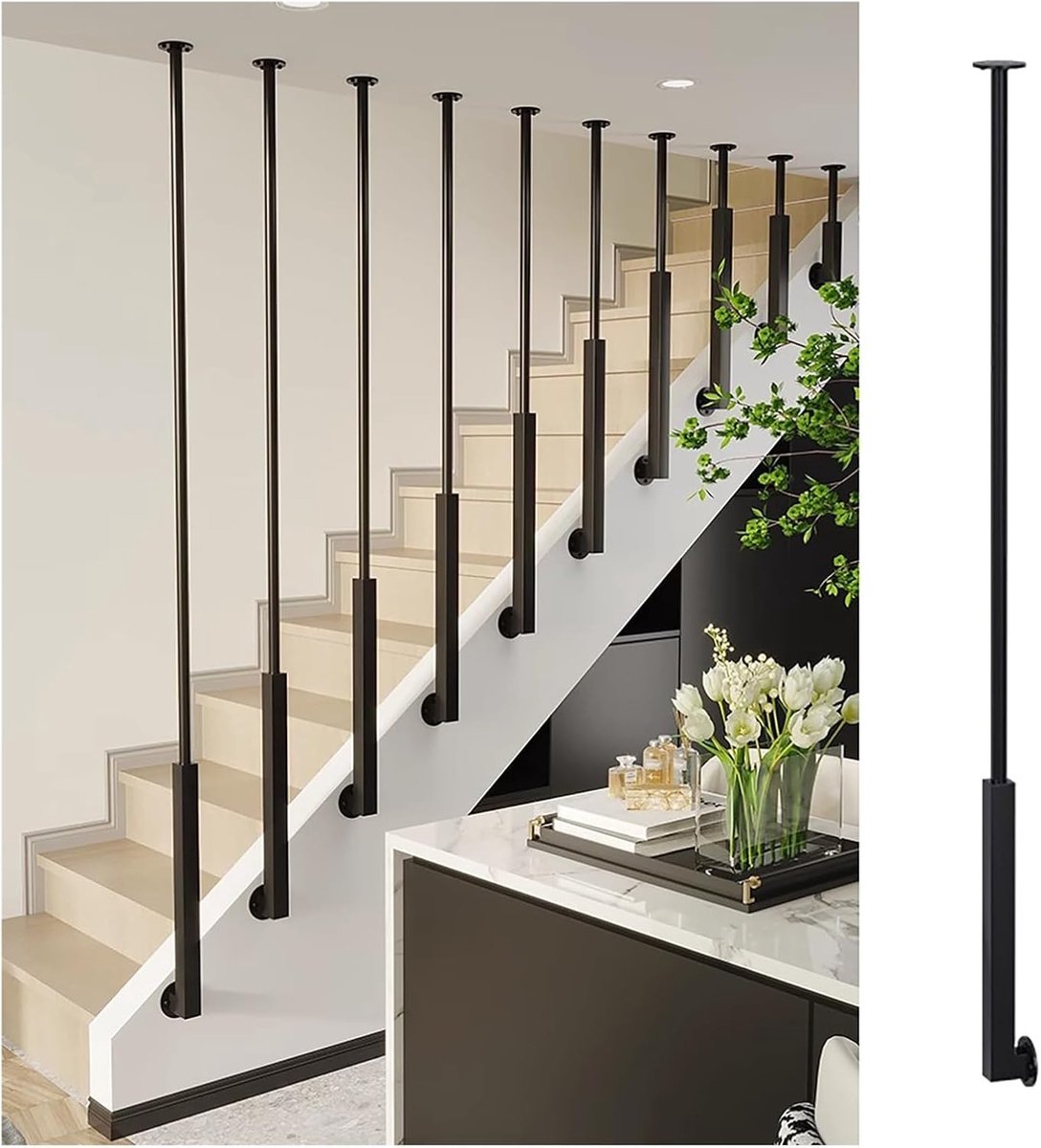 Moderne Balusters - Trap Spindels - Trap Versieren - Zware Zijmontage - 84 Inch - Zwart