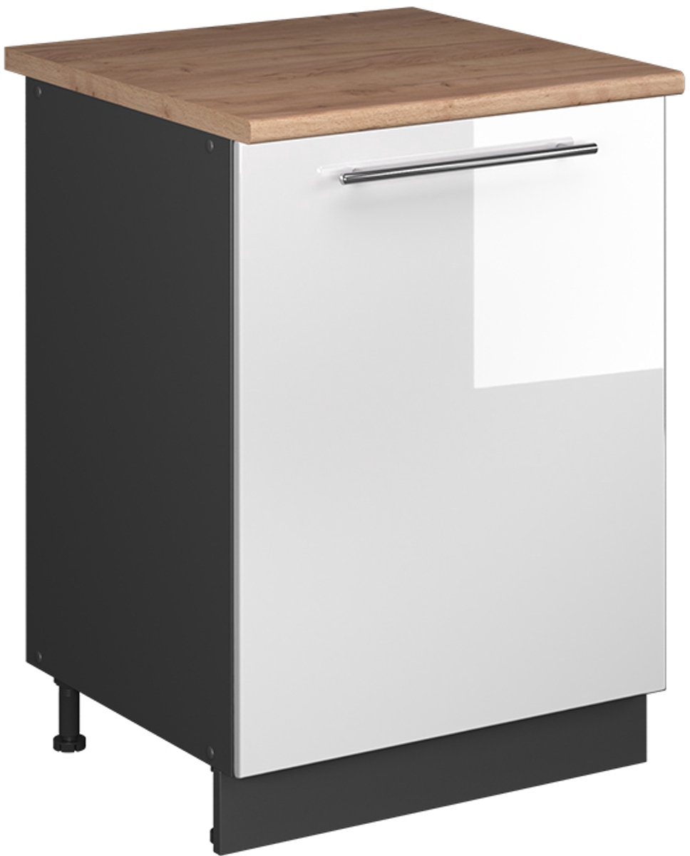 Vicco Keukenonderkast Fame-Line, Wit Hoogglans/Antraciet, 60 cm 1 deur met werkblad