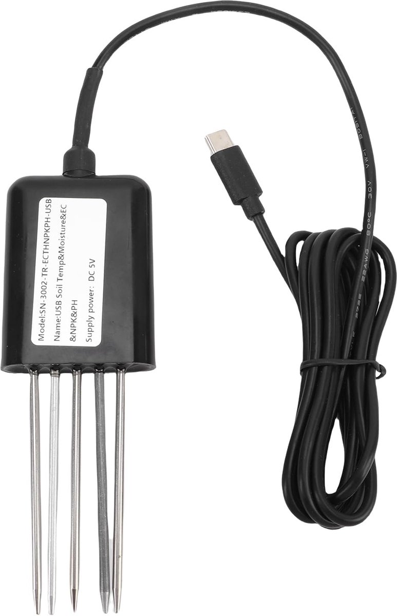Bodem NPK Tester - Voedingsdetector - Plantenverzorging - IP68 Waterdicht - 7 In 1 - Zwart
