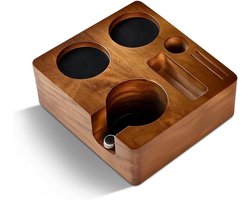 Ruimtebesparend tamperstation voor barista met 6 opbergvakken van massief hout, ideaal voor espressokoffie en barista-accessoires (58 mm)