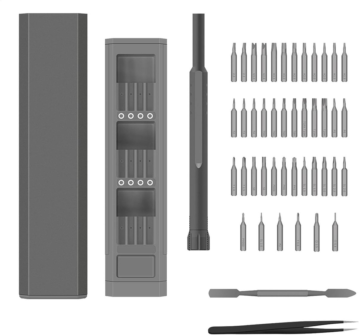 Schroevendraaierset - Reparatieset - Kleine reparaties - Magnetische bits - 44-delig - Grijs
