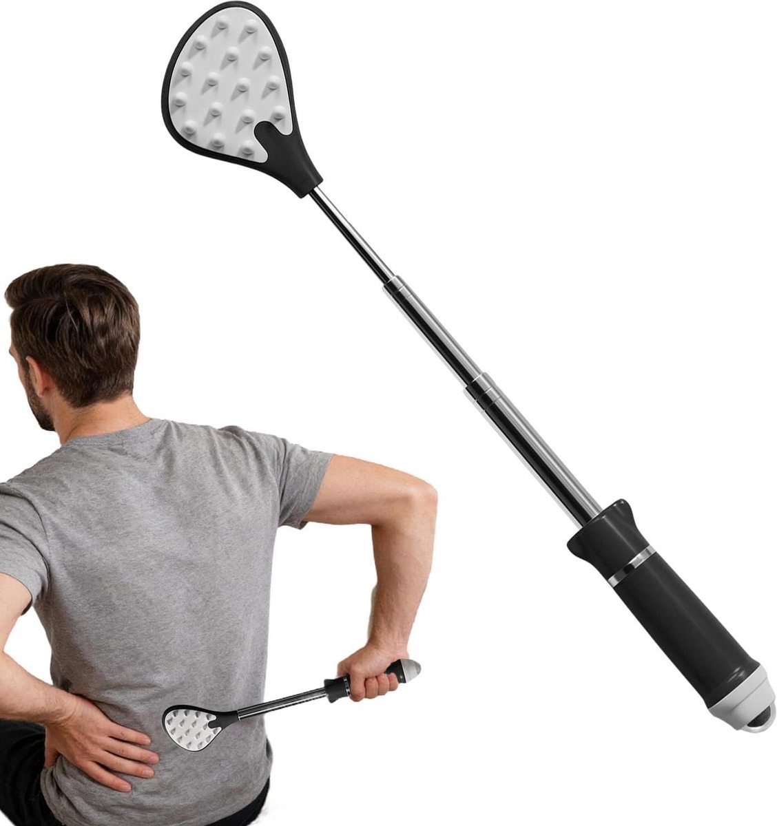 Telescopische Rugkrabber - Uitschuifbare Krabber - Lichaamsverzorging - Magneetkraal Massage - 5.2 x 1.8 x 27 cm - Zwart