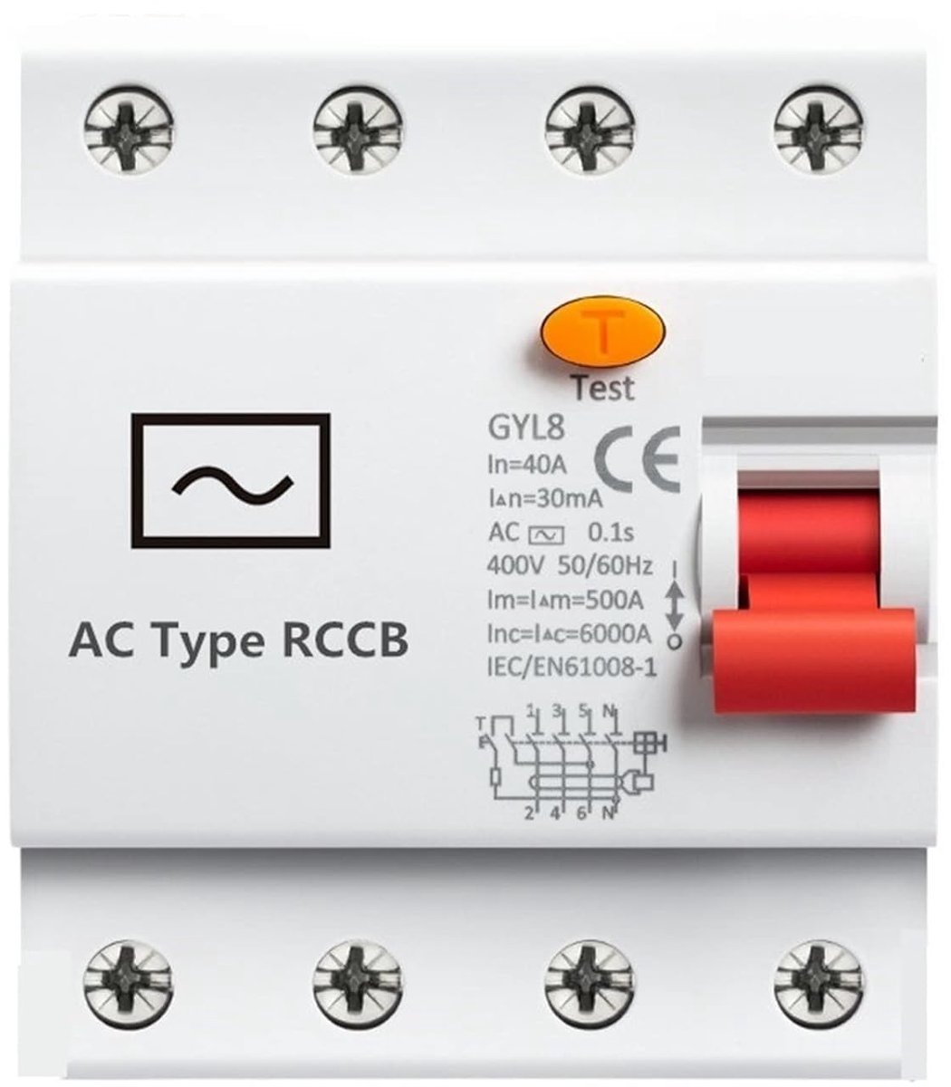 Stroomonderbreker - Veiligheidsschakelaar - Bescherming Installaties - Elektromagnetisch - 4P 25A 100mA - Grijs