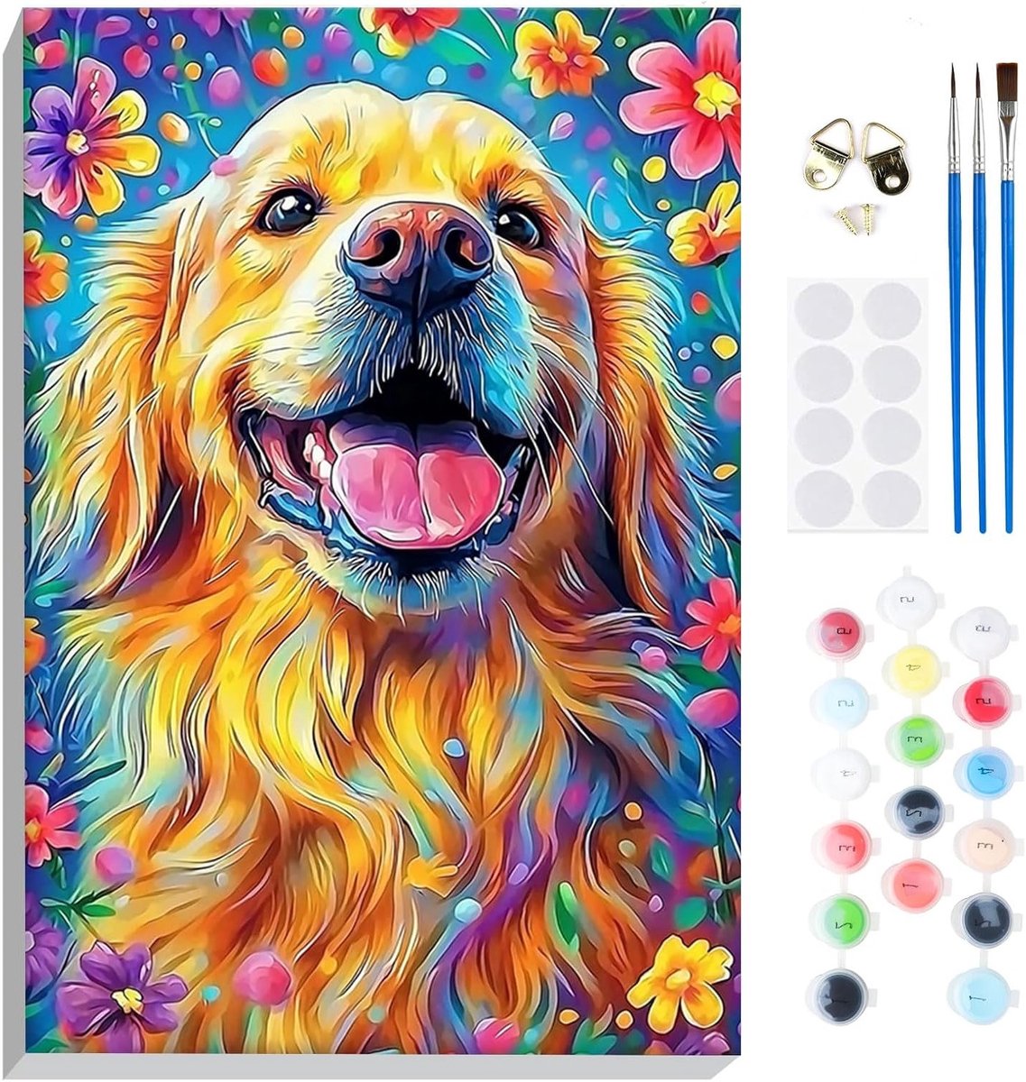 Schilderen op Nummer voor Volwassenen met Frame - DIY Hond Schilderij Set met Penseel en Acrylverf voor Thuisdecoratie en Creatieve Ontspanning