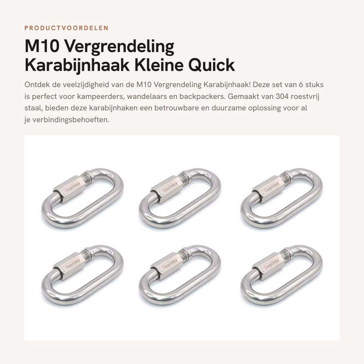 Dailygoods- Carabiner Clip Vergrendeling - Karabijnhaak RVS - Sleutelhanger - Quick Link - 6 Stuks - Duurzaam en Roestbestendig