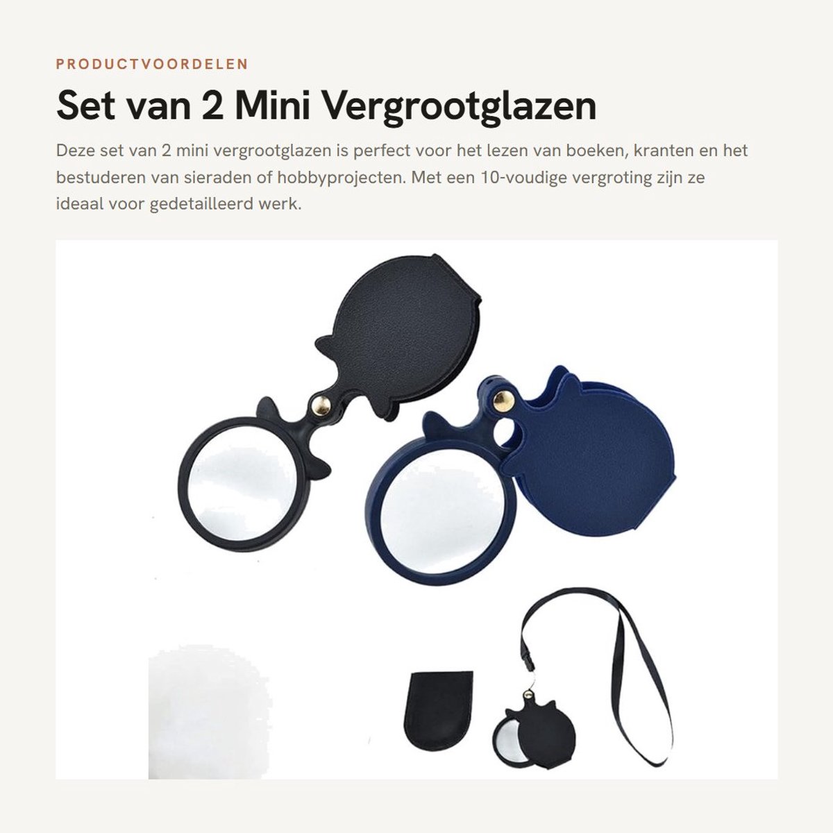 Dailygoods- Mini-Vergrootglas 10-voudige vergroting - Draagbaar - Opvouwbaar - 2 x Handheld Vergrootglas - Effectieve diameter 60 mm - Materiaal rubber/ABS/glazen lenzen - Loep