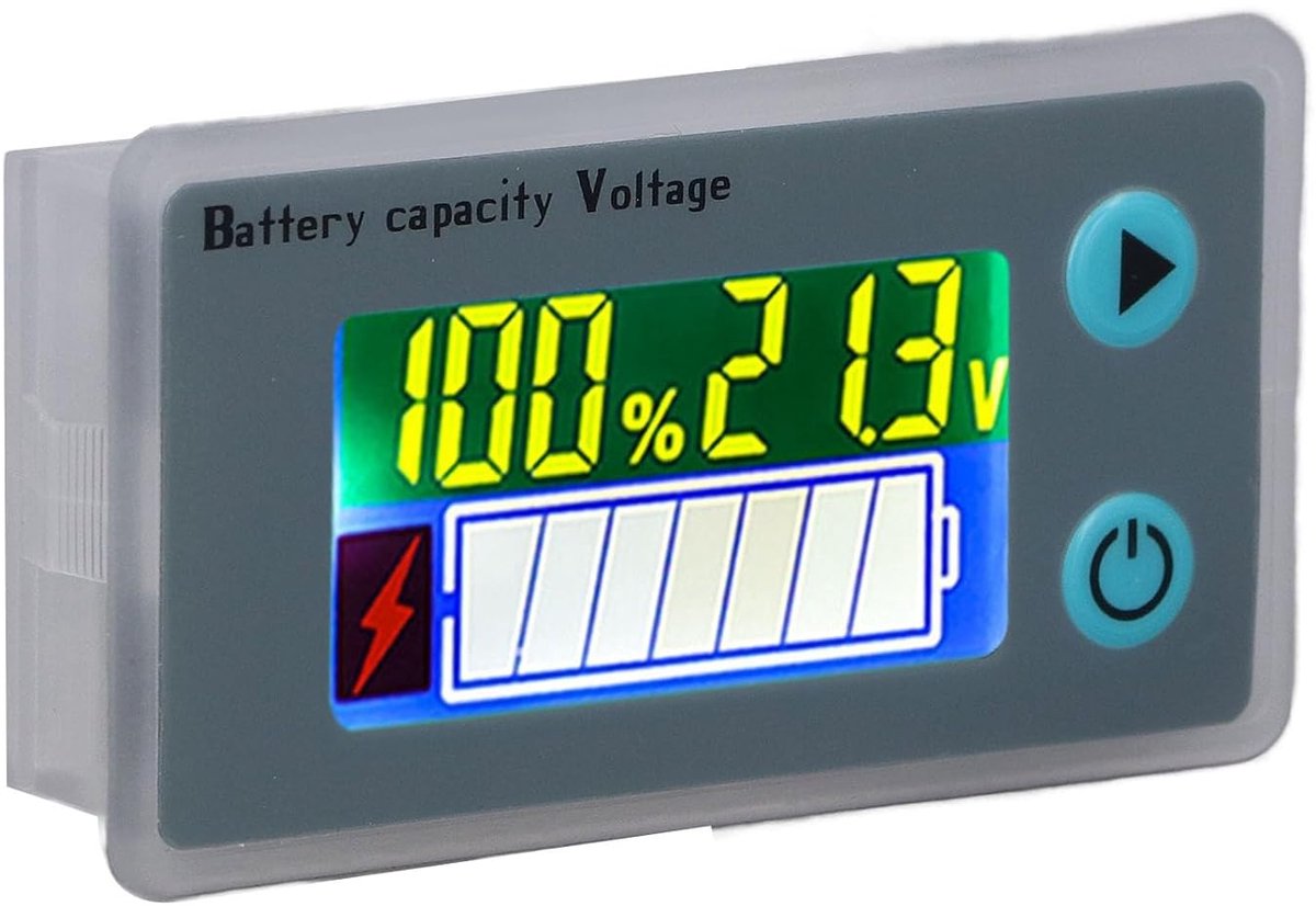 Batterij Capaciteit Tester - Spanning Meter - Accu Status Controleren - Helder LCD Display - 10-100V - Zwart