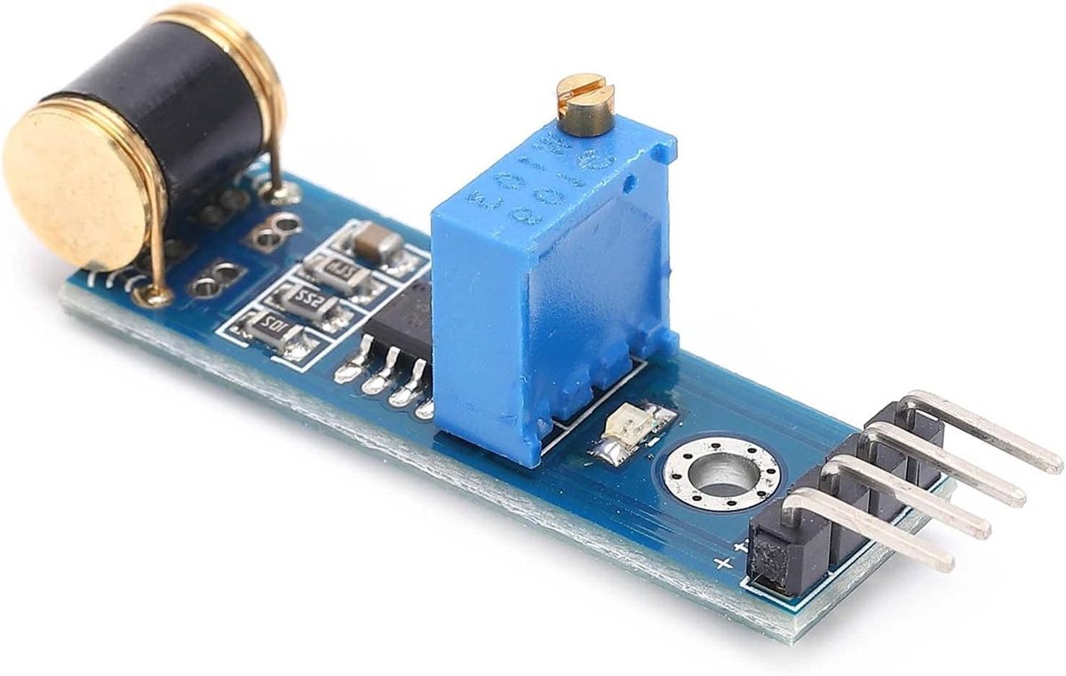 Vibratie- en schoksensor module met 4 pinnen, instelbare gevoeligheid en signaaluitgang, geschikt voor DC 3-5V toepassingen