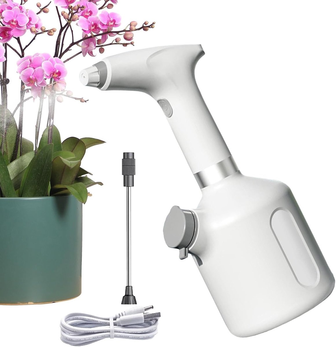 Elektrische Spuitfles - Verstuiver Tuin - Planten Water Geven - Verstelbare Tuit - 1000 ml - Wit