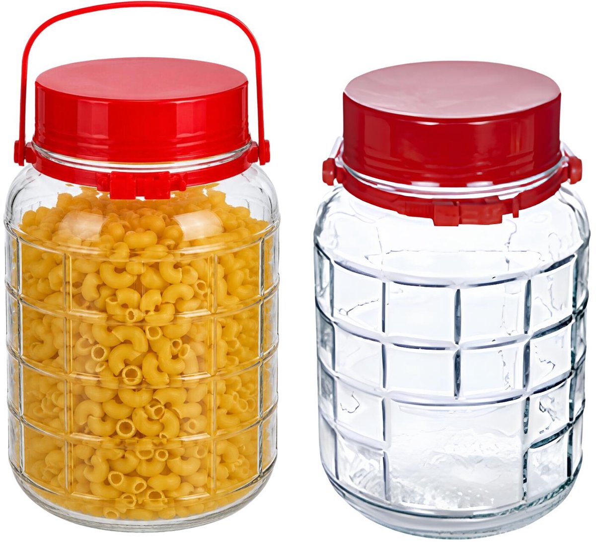 Alessandro XXL voedsel opslag container - 2x - glas - 3 liter - afsluitdop en hengsel - transparant/rood - Weckpotten - Opslagpotten - 16 x 24 cm