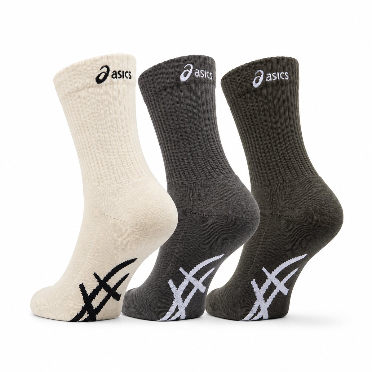 ASICS Sport 3 Pack Crew Sock Sokken 47-49 Mantle /Birch/ Stone 3-Pack Training Groen