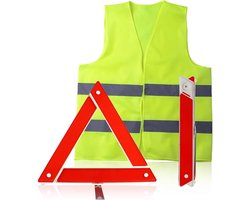 Gevarendriehoek Set - Veiligheidsvest Nooddriehoek - Pechhulp Auto - Hoge Reflectie - Opvouwbaar - Oranje