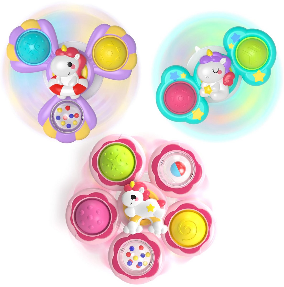 VONKELIOS® 3 stuks Pop-zuignap draaitol | Speelgoed voor baby's 12-18 maanden en peuters 1-2 jaar | Leuk verjaardagscadeau voor meisjes