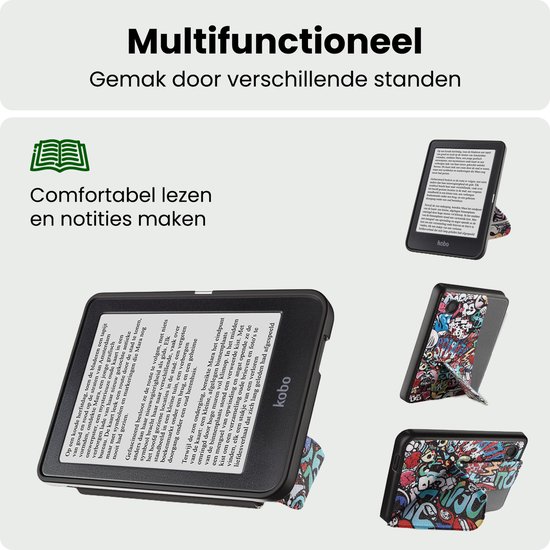 Hoes Geschikt voor Kobo Clara 2E Hoesje Bookcase Cover Hoes Trifold - Hoesje Geschikt voor Kobo Clara 2E Hoes Cover Case - Graffity — afbeelding 3