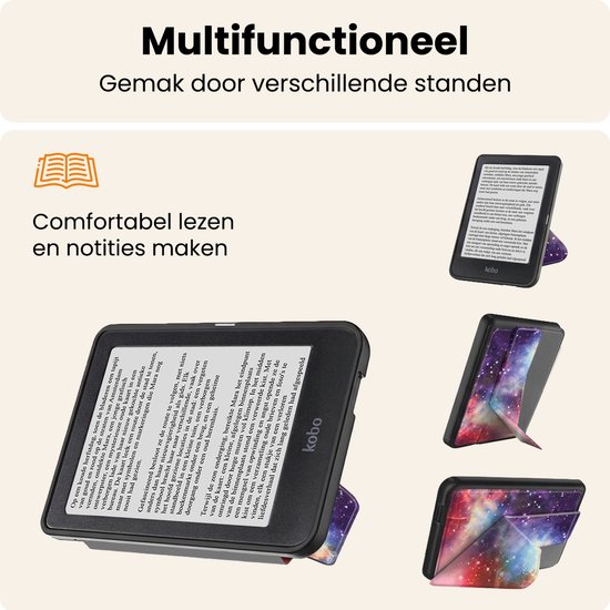 Hoesje Geschikt voor Kobo Nia Hoes Book Case Trifold - Hoes Geschikt voor Kobo Nia Hoesje Book Cover - Galaxy van Hoesje  — afbeelding 3