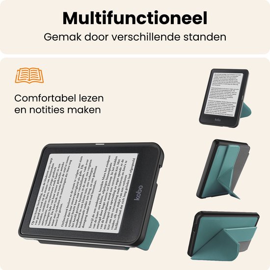 Hoesje Geschikt voor Kobo Nia Hoes Book Case Trifold - Hoes Geschikt voor Kobo Nia Hoesje Book Cover - Donkergroen van Hoesje  — afbeelding 3