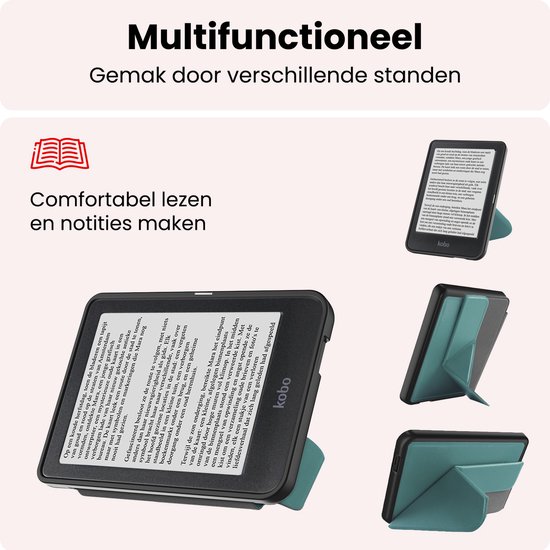 Hoes Geschikt voor Kobo Nia Hoesje Bookcase Cover Book Case Hoes Sleepcover Trifold - Donkergroen — afbeelding 3