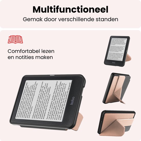 Hoes Geschikt voor Kobo Nia Hoesje Bookcase Cover Book Case Hoes Sleepcover Trifold - Rosé Goud — afbeelding 3