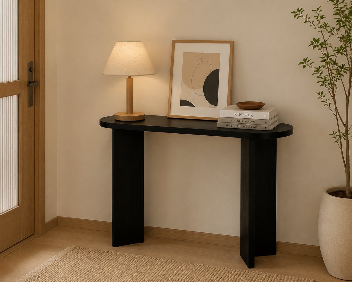 Lizzely Garden & Living Bijzettafel Japandi ovaal zwart melamine 120cm Hano japanse side table
