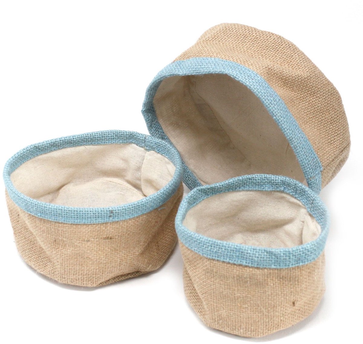 Set of 3 Natural Jute Baskets - Teal