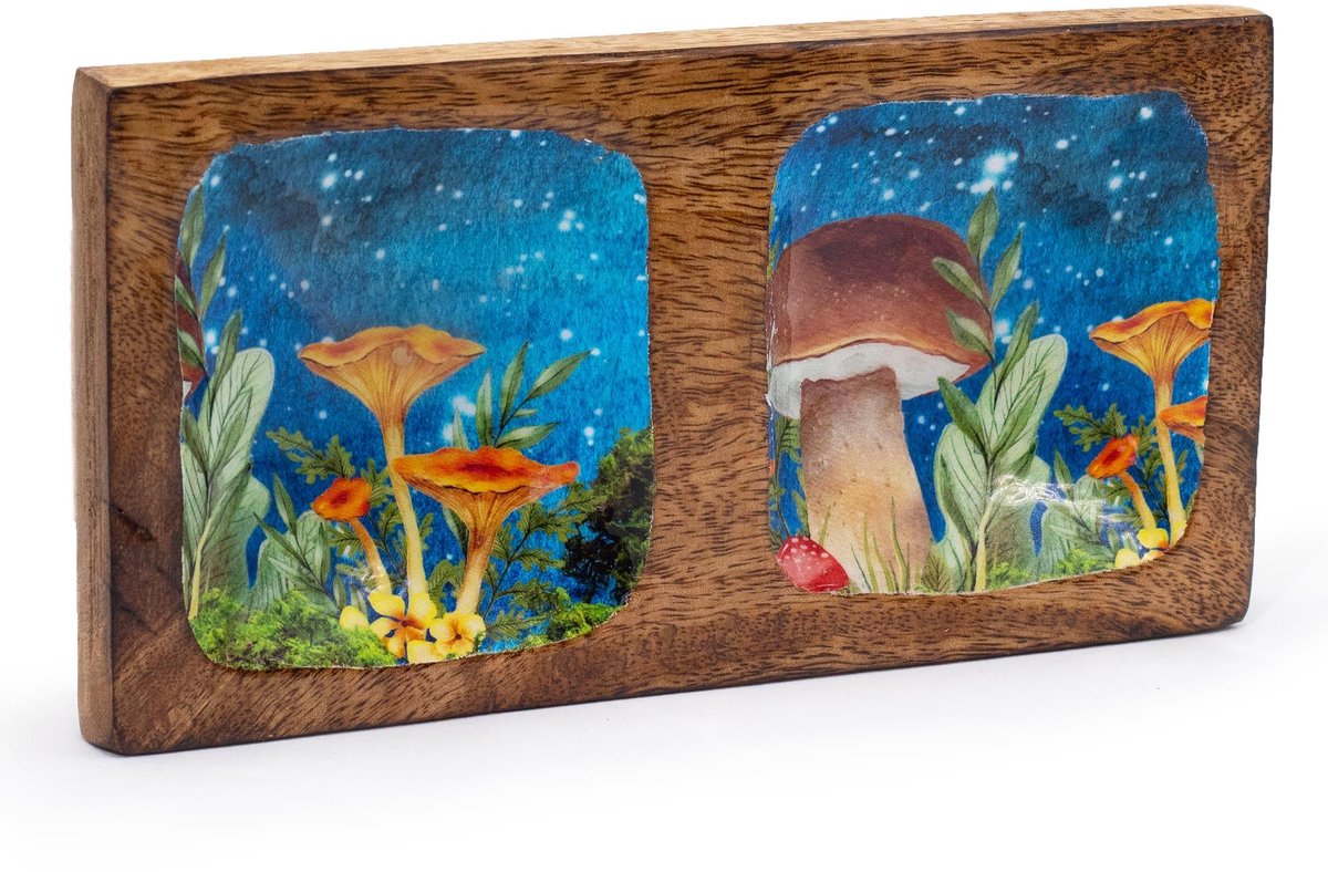 Double Trinket Tray 20x10x2.5cm - Mushroom Design Teal