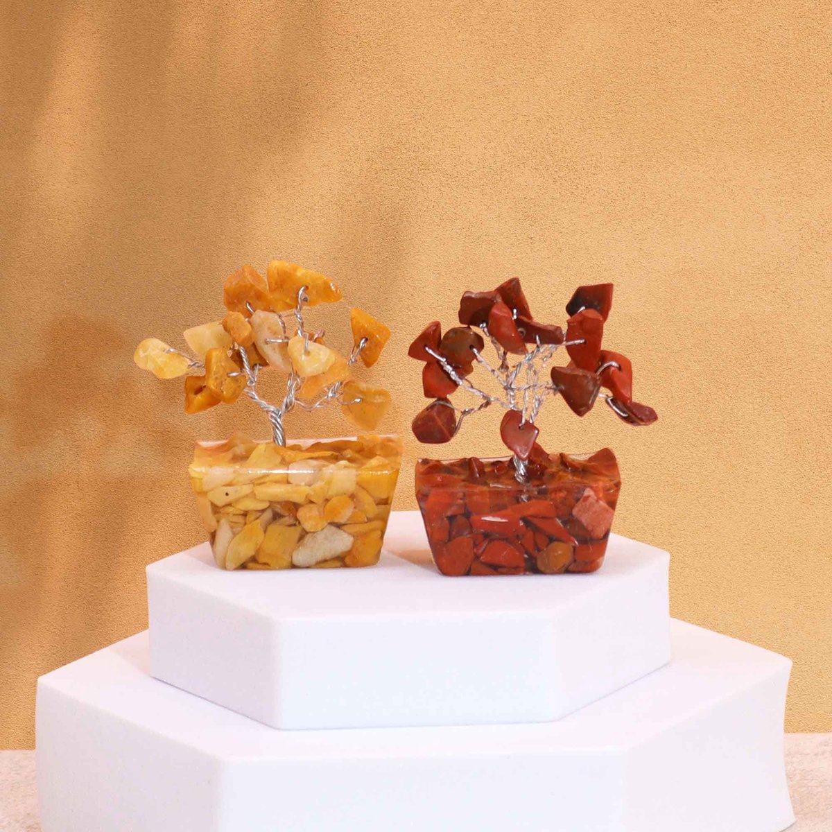 AW Gifts Doos met 12 mini-edelsteenbomen op orgonite-basis - diverse mix (15 stenen) multicolor
