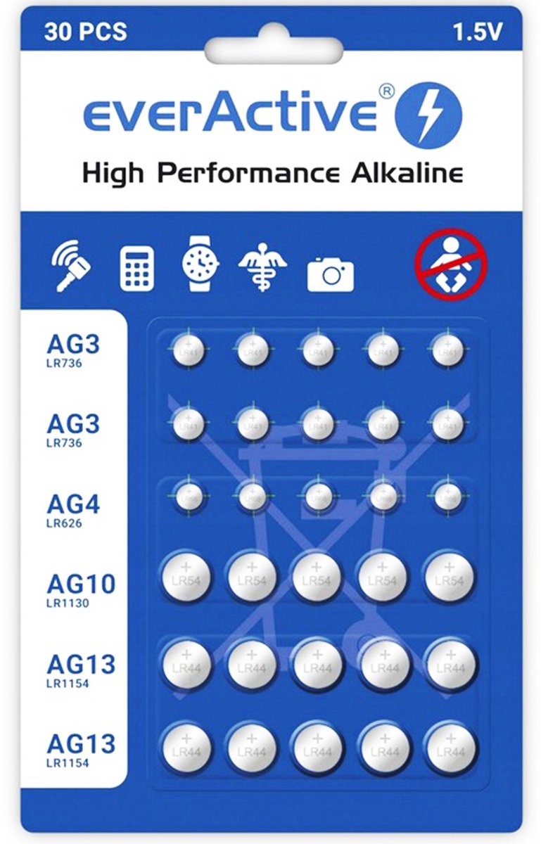 30x everActive PACK AG3 / AG4 / AG10 / AG13 Alkaline