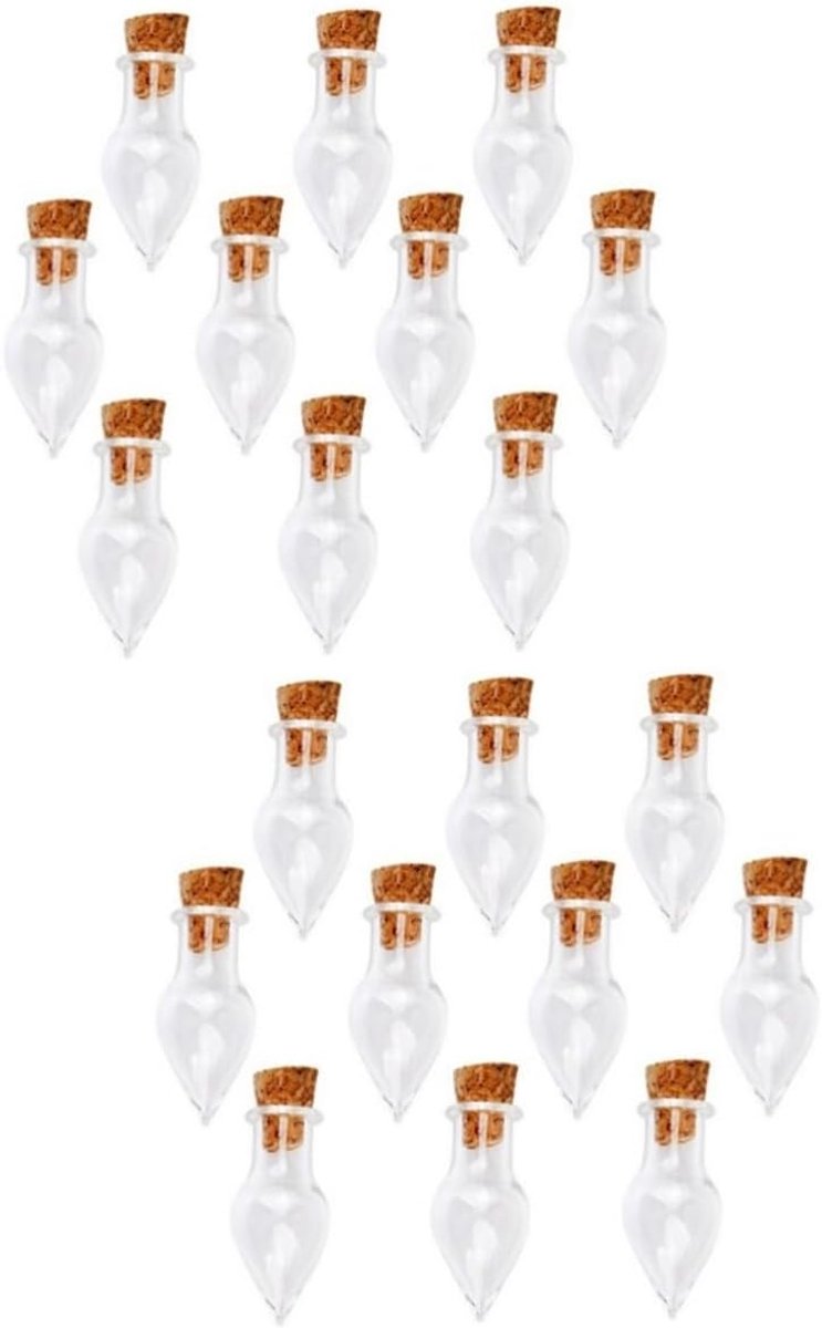 Mini Glazen Flesjes - Wenspotjes - Kleine Decoraties Maken - Met Kurken Plug - 20 Stuks - 