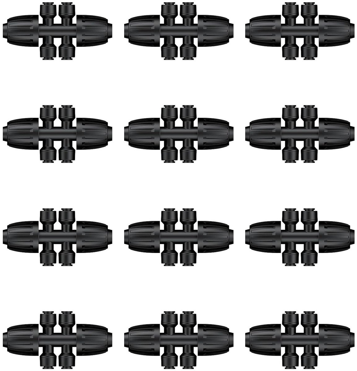 12 Stuks 1/2-Inch Drip Irrigation Connectors, 6-Weg Barbecue T-stukken met Sluitringen, Ideaal voor Tuin en Gazon Waterbesparing