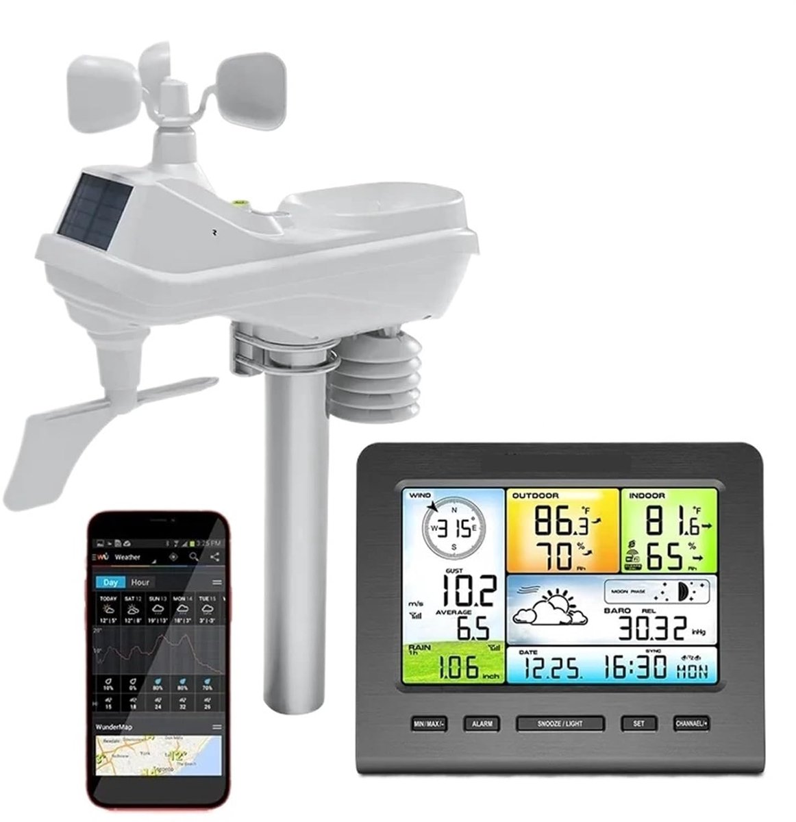 Draadloos Weerstation - Binnen Buiten - Weer Monitoren - 5-in-1 Kleurenconsole - 20 Meter Bereik - One Color