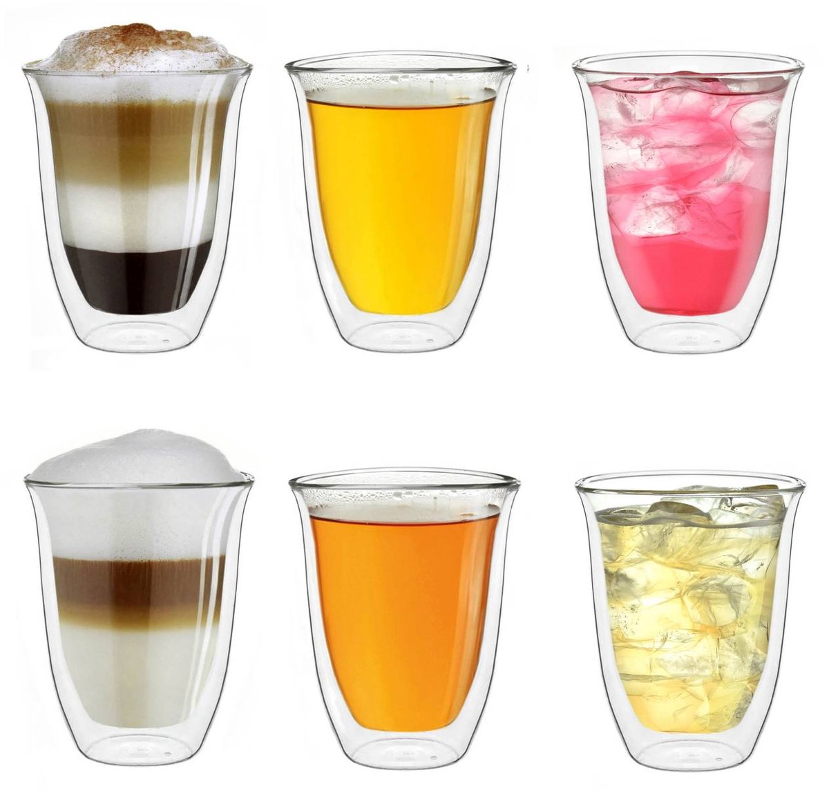 Creano dubbelwandige glazen 400ml "DG-V", set van 6, thermoglas dubbelwandig van borosilicaatglas, koffieglazen, theeglazen, latteglazen, dubbelwandige glazen