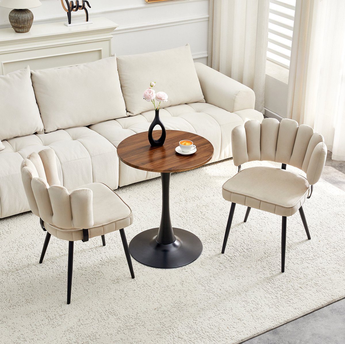HAUSS SPOLE Set Tafel En Stoelen - Ronde Eettafel Met 2 Eetkamerstoelen - Comfortabel En Stabiel - Voor Woonkamer En Eethoek - Hout Metaal Licht Koffie licht koffiekleur