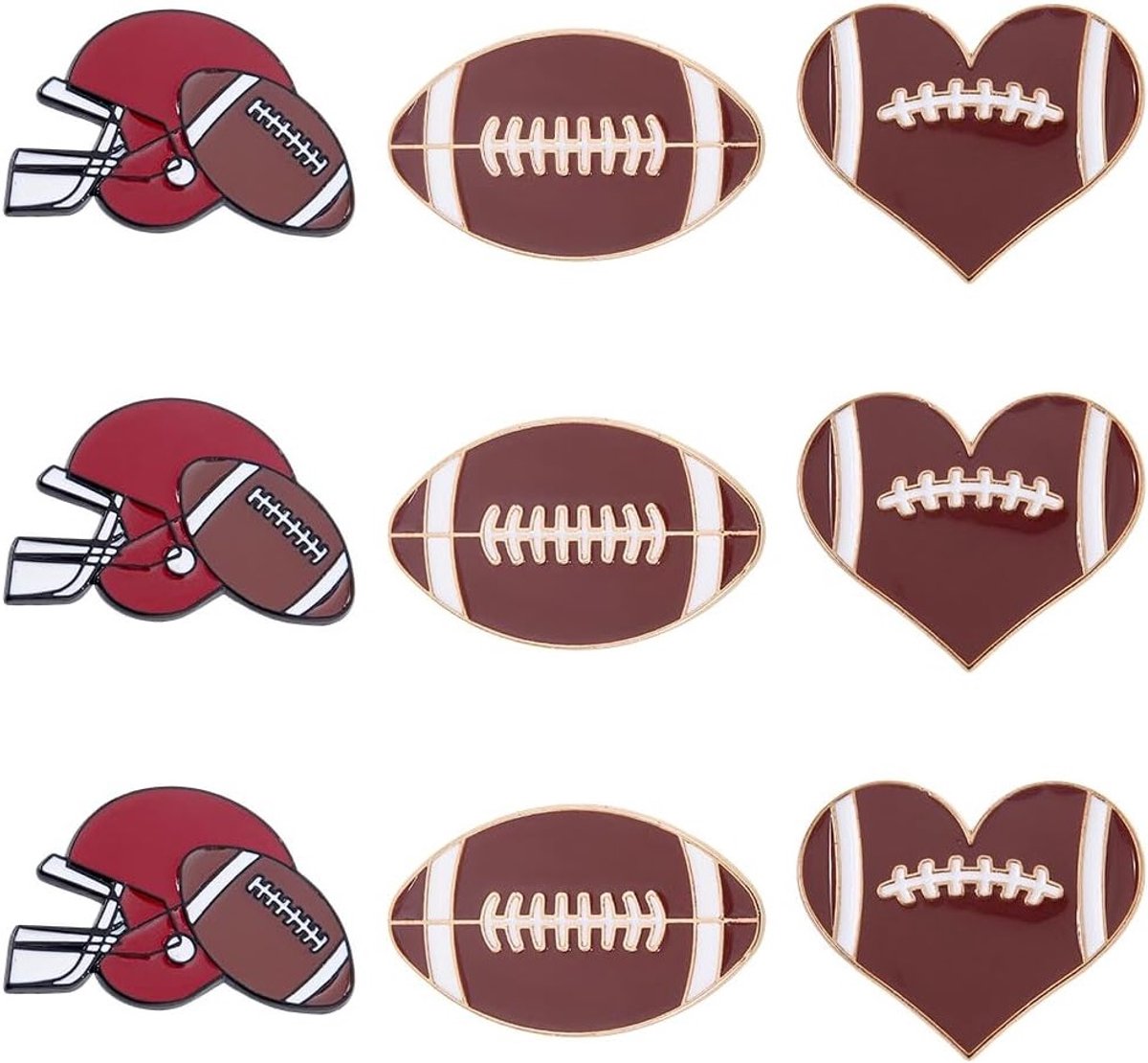 1 Doos 9Pcs 3 Stijlen Voetbal Emaille Pins Sport Reversspeldjes Legering Helm Hart Rugby Ballen Badge Geschenken Bulk voor Feestartikelen en Souvenirs