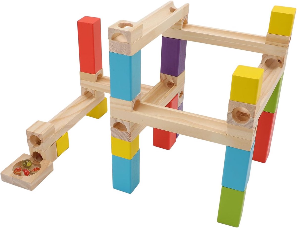 Houten Knikkerbaan Bouwspeelgoed - Constructie Spel - Kinderen Leren Spelen - Interactief Doolhofontwerp - 30 x 22 x 3 cm