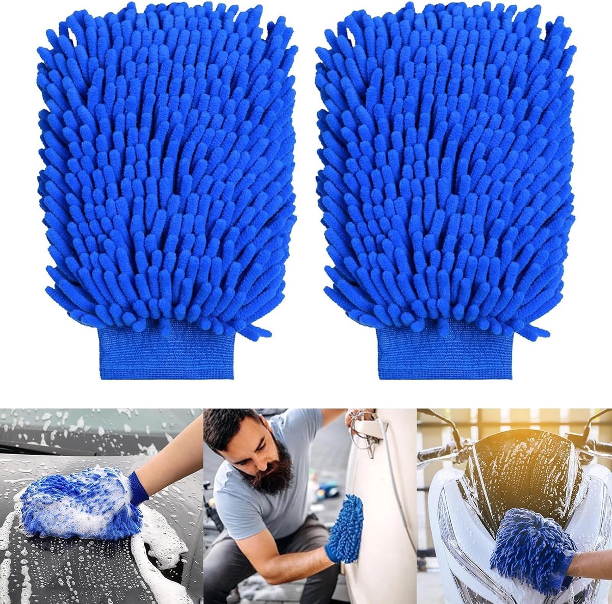 Auto Washandschoenen - Microvezel Doeken - Auto Reinigen - Chenille Zachte Vezels - 2 Stuks - Grijs