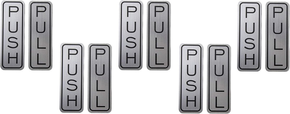 Deurbord Push Pull - Informatief Bordje - Deur Gebruik - Roestvrij Staal - 5 Stuks Set - Zilver