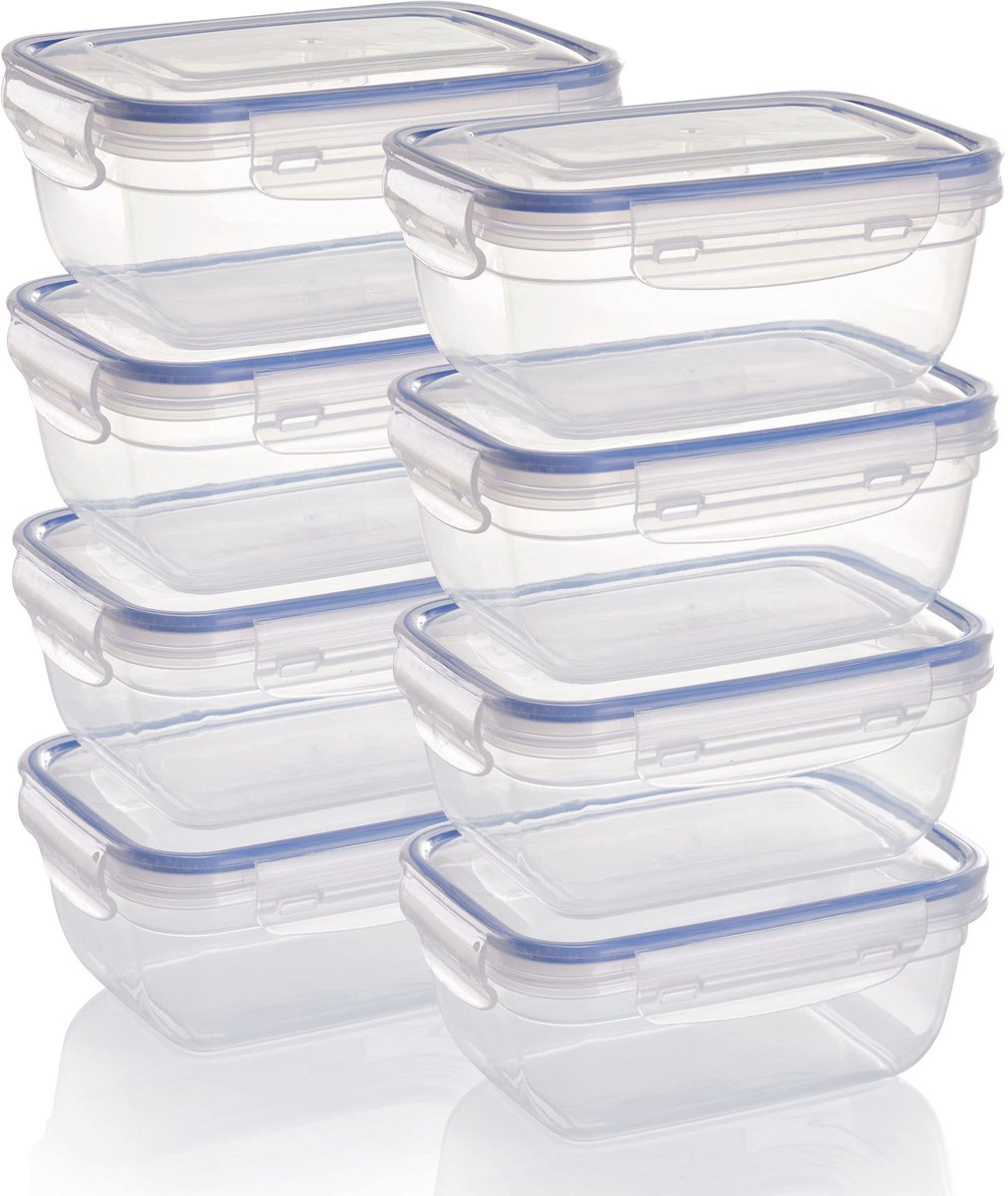 Dailygoods- Voedselopslagcontainer Luchtdicht - 8x Maaltijdcontainers - Stapelbaar - Breukvast - Magnetron-/Vaatwasmachinebestendig - Temperatuurbestendig van -25 °C tot +95 °C