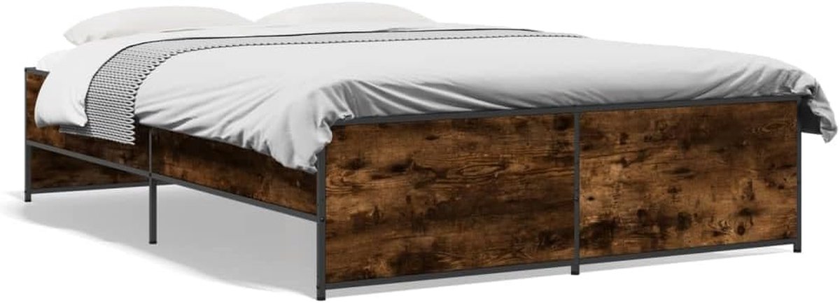 Bedframe Hout - Slaapmeubel - Rustgevende Slaap - Robuust Metalen Frame - 120 x 190 cm - Rokereiken