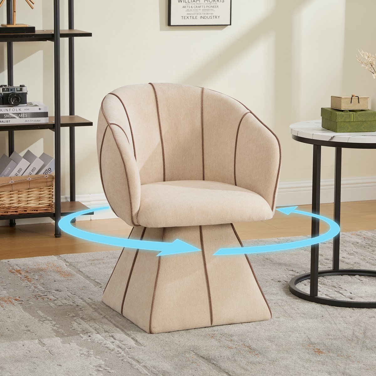 Chenille draaistoel - ergonomisch gevormd - hoge rugleuning - ideaal voor slaap- en woonkamer - geschikt voor volwassenen en jongeren - in kameelbruin