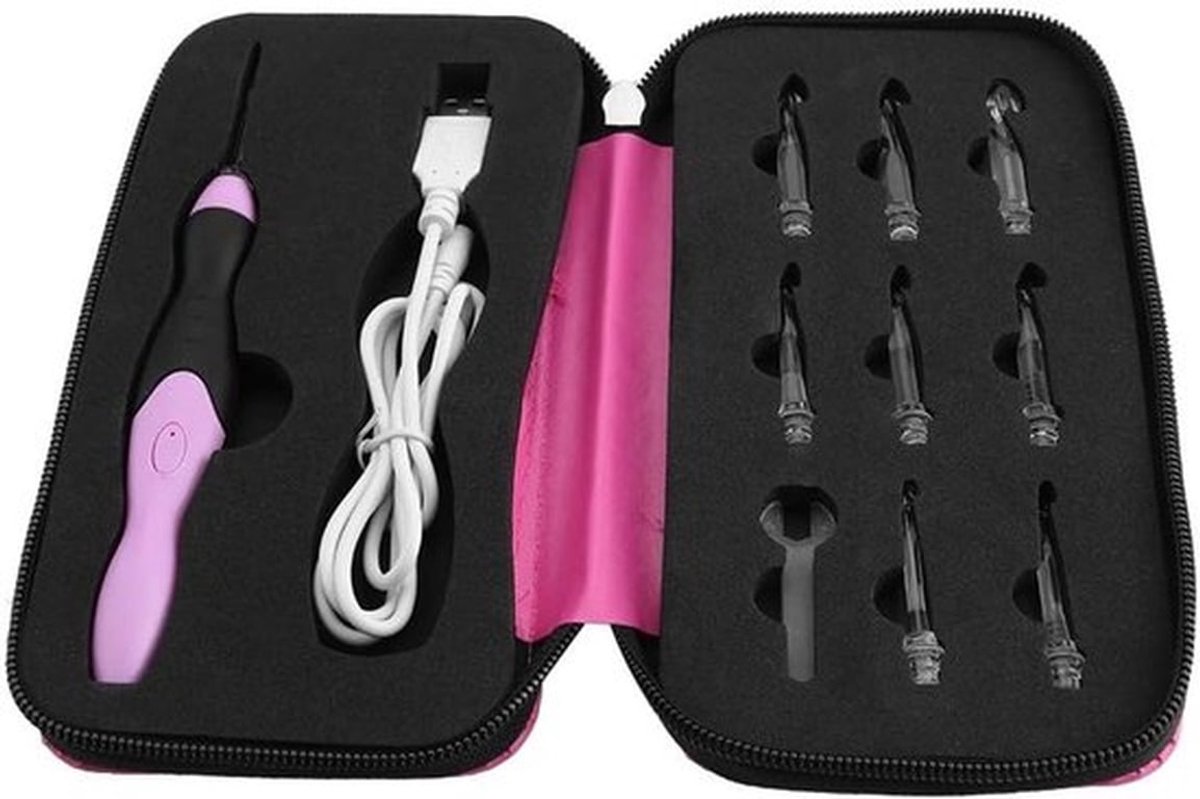 9-in-1 Geïllumineerde Haaknaalden Set met Oplaadbare LED en Roze Etui van 2.5 mm tot 6.5 mm, Perfect voor Haken en Creatieve Projecten