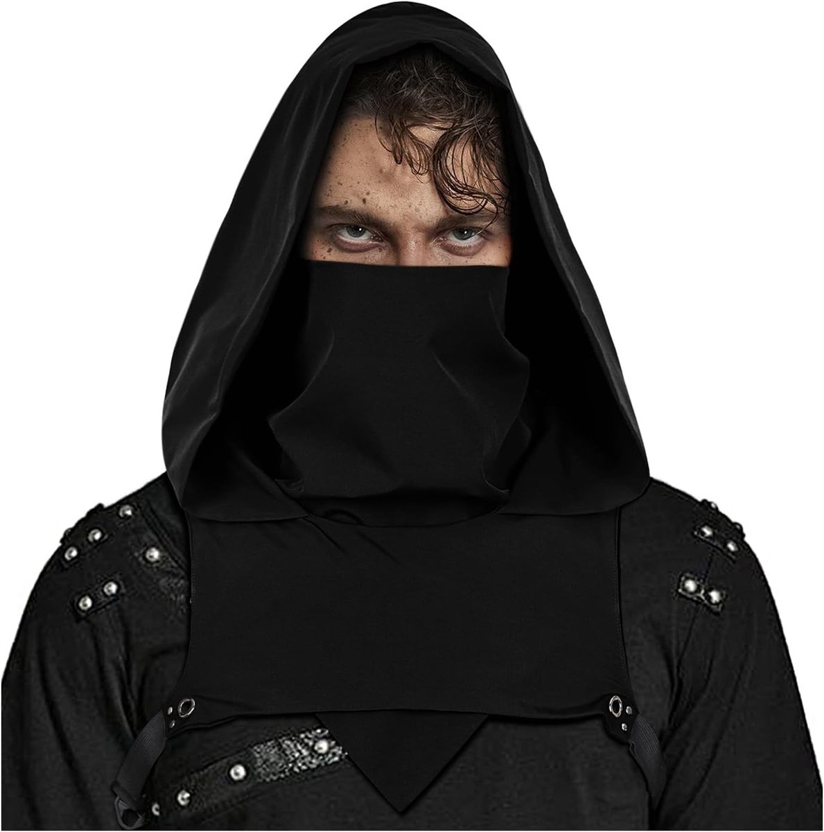 Cyberpunk Villain Gugel Hoody Sjaal en Cape voor Halloween Ninja Cosplay, Gothic Kostuum Accessoire