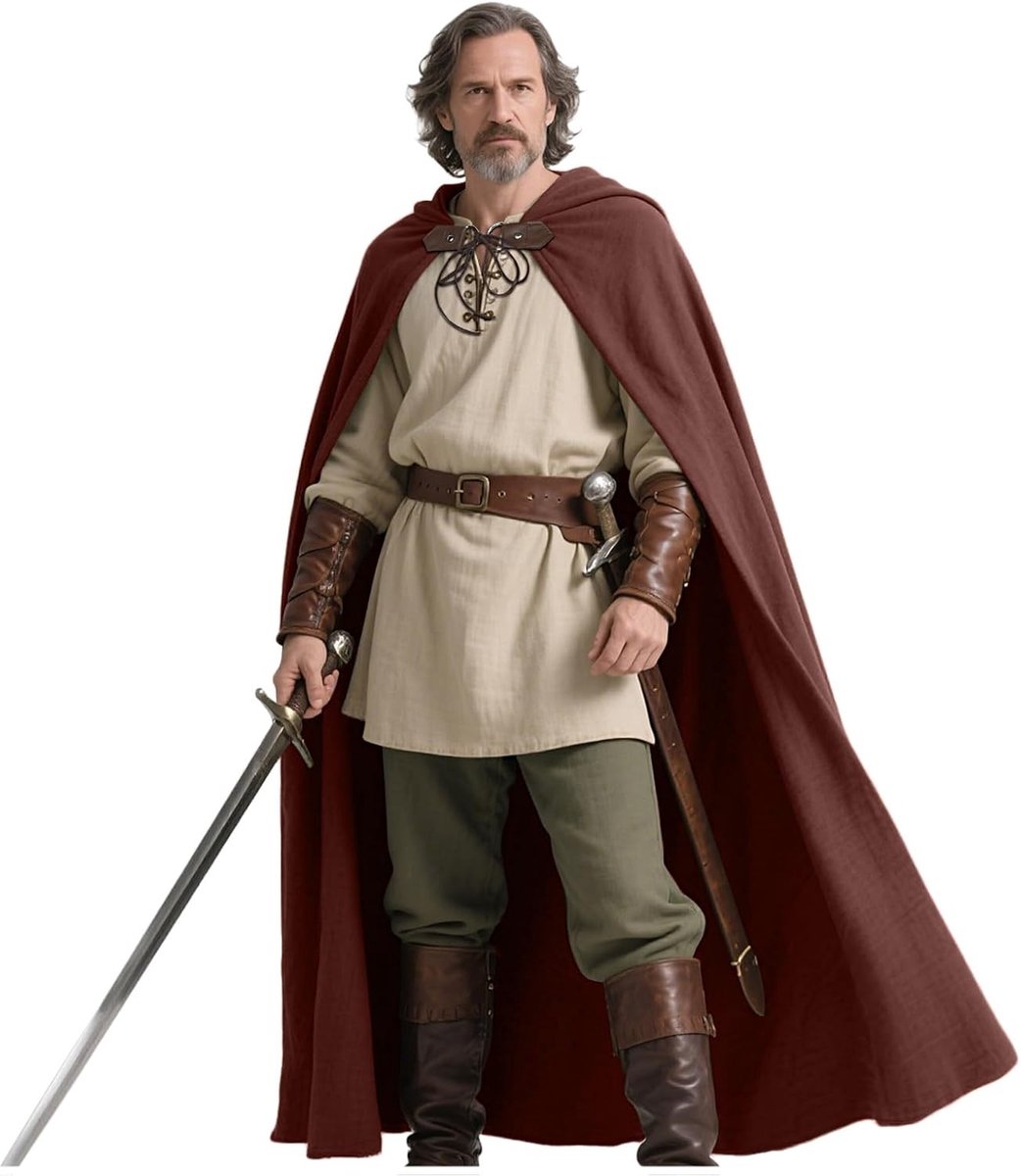 Medieval Cape met Kap van Linnen voor Renaissance Kostuums voor Mannen en Vrouwen - Perfect voor Halloween en Theatrale Optredens