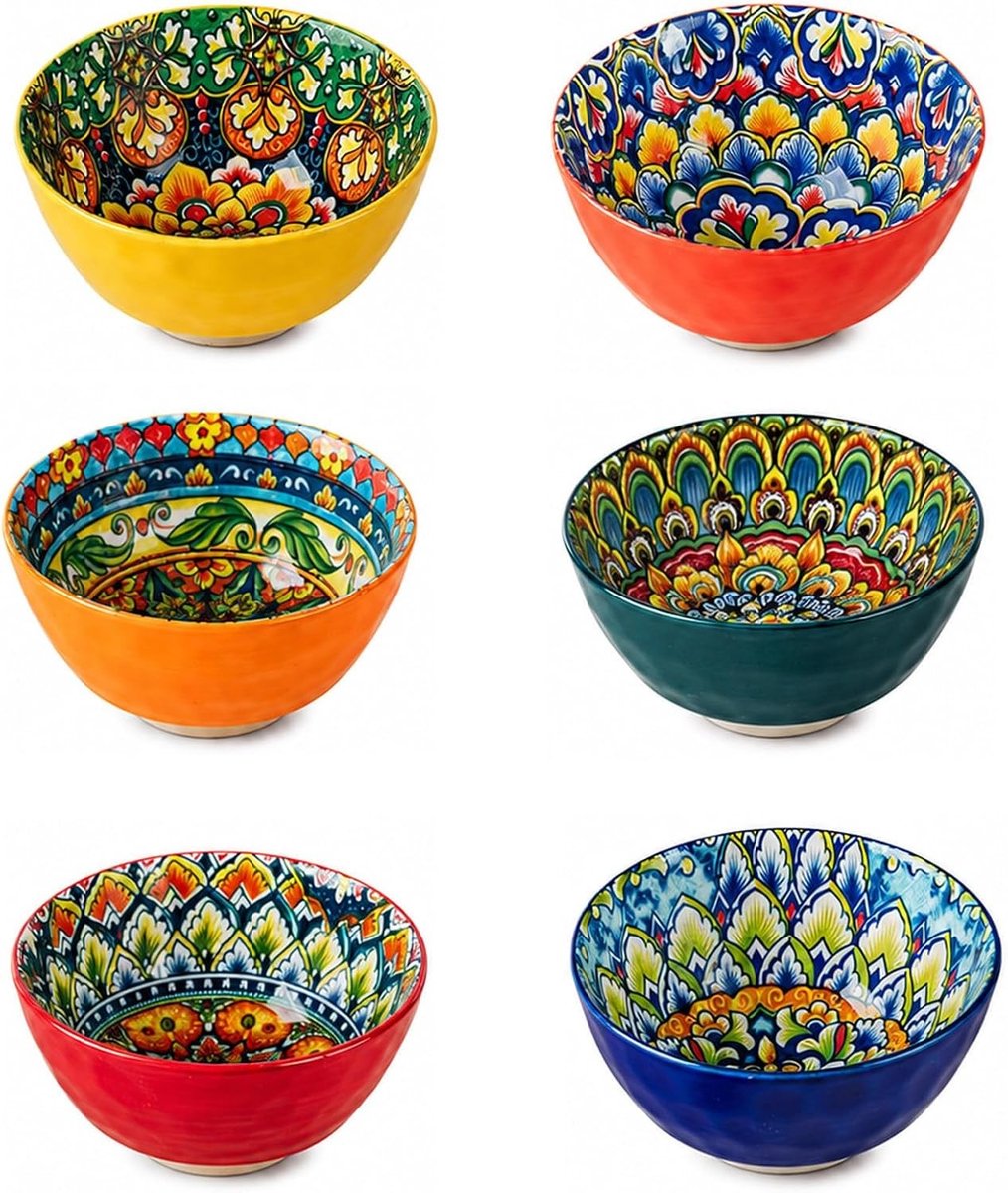 Kleurrijke porseleinen soepkommen in 6 stijlen, ideaal voor ijs, desserts, salades en ontbijtgranen, 350 ml
