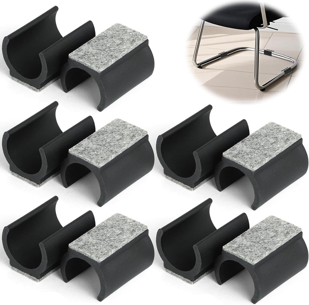 Set van 10 Geluidsdempende Glijders met Vilt voor Stoelen, Ø 24-25 mm, Ideaal voor U-vormige Zitkussens en Geluidsreductie